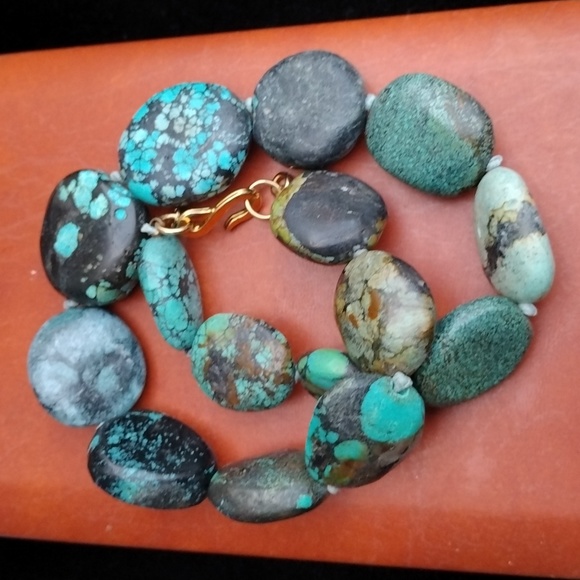 VINTAGE Kenneth Jay Lane Turquoise Nugget Chunky Gemstone Necklace - Picture 5 of 12